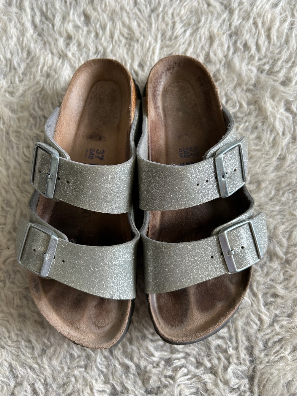 Women’s Birkenstock Arizona Sandals in Silver glitter